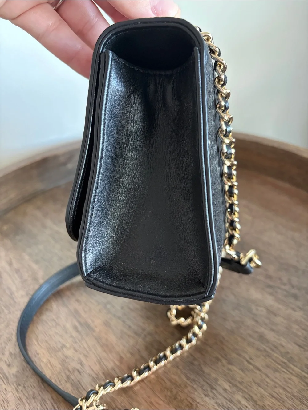 Tory Burch Quilted Black Leather Crossbody Bag with Gold Chain